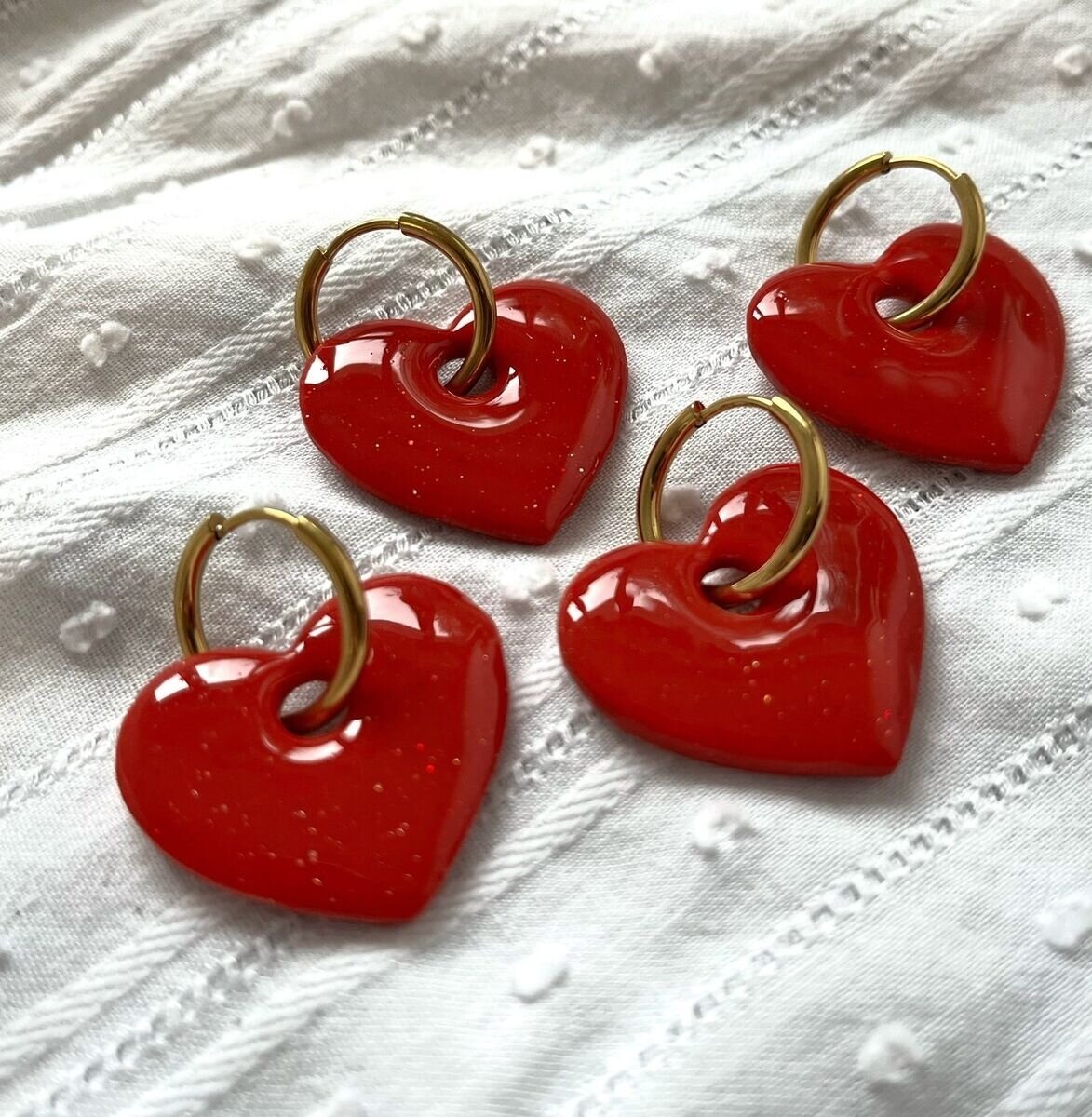 Créoles Cœur - Rouge pailleté