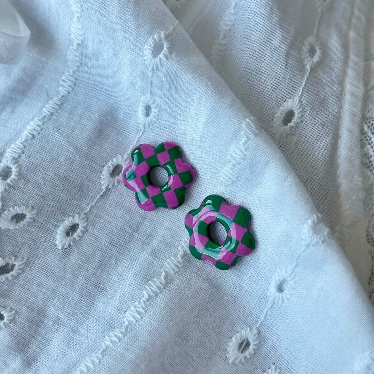 Créoles Flora - Damier violet/vert