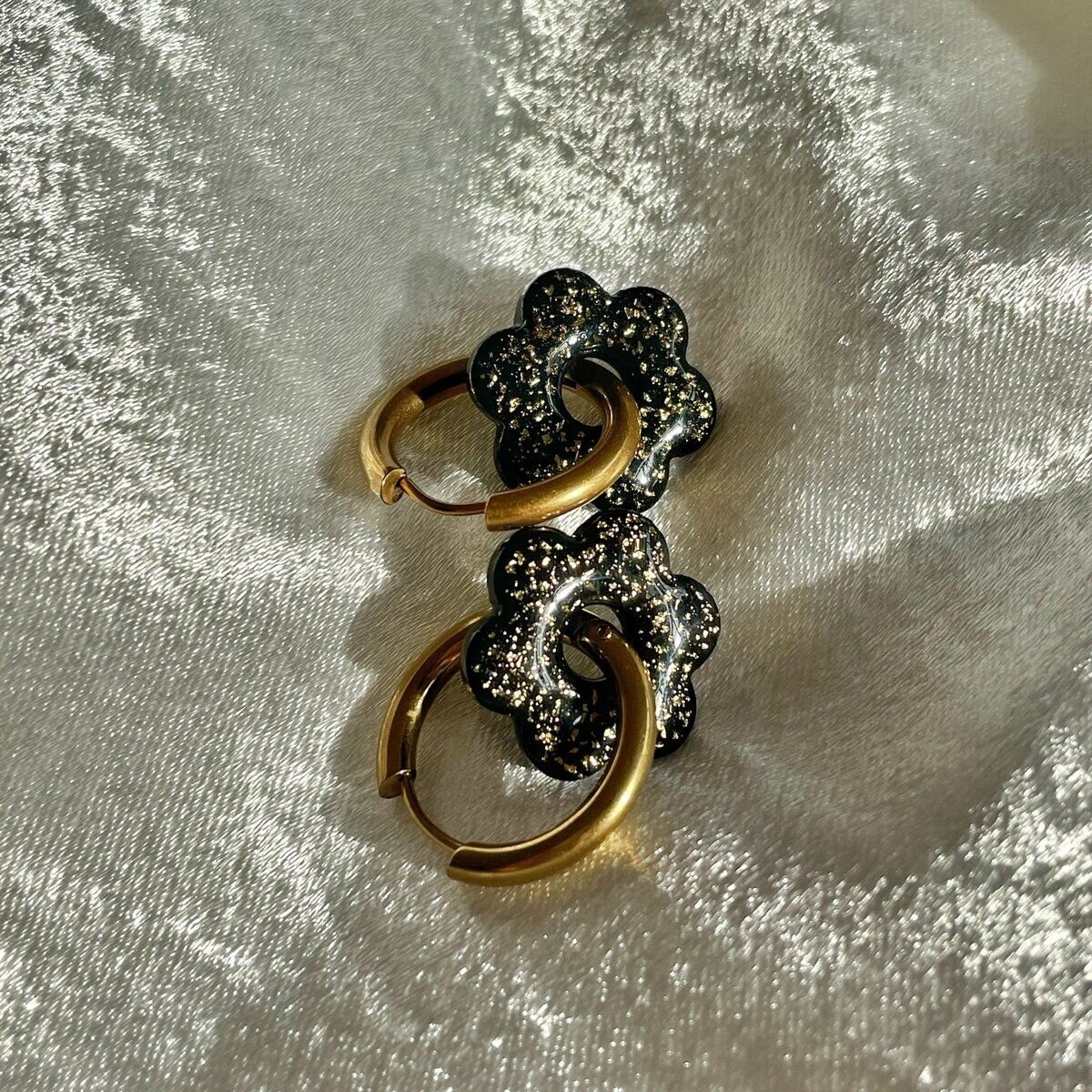 Créoles Flora - Noir / Feuilles d'or